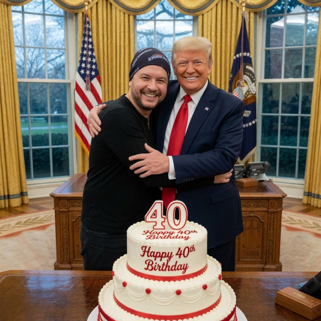 Donald Trump felicitando a Ian en la Casa Blanca